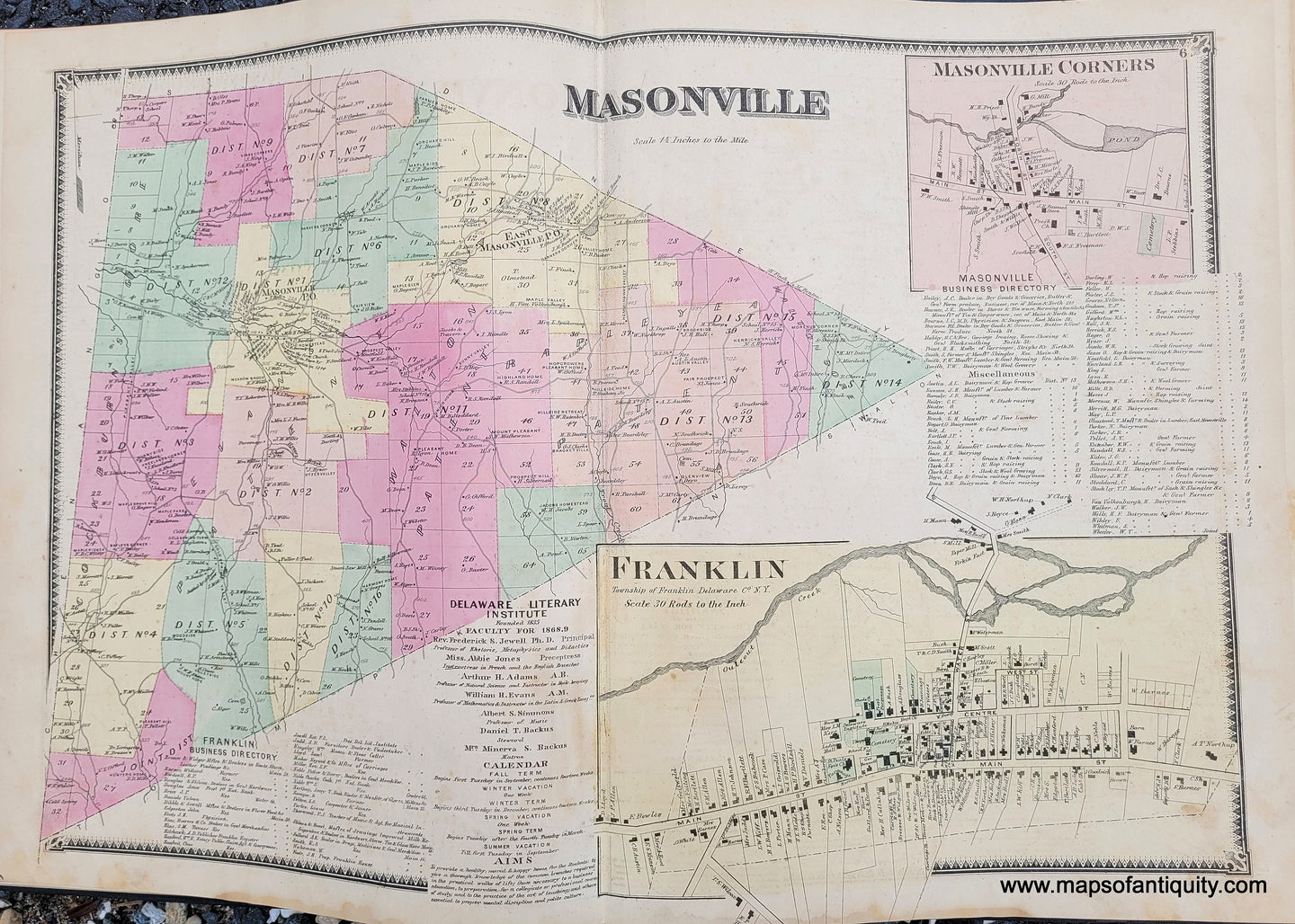 Genuine-Antique-Map-Masonville-Delaware-Co-NY-1869-Beers-Ellis-Soule-Maps-Of-Antiquity