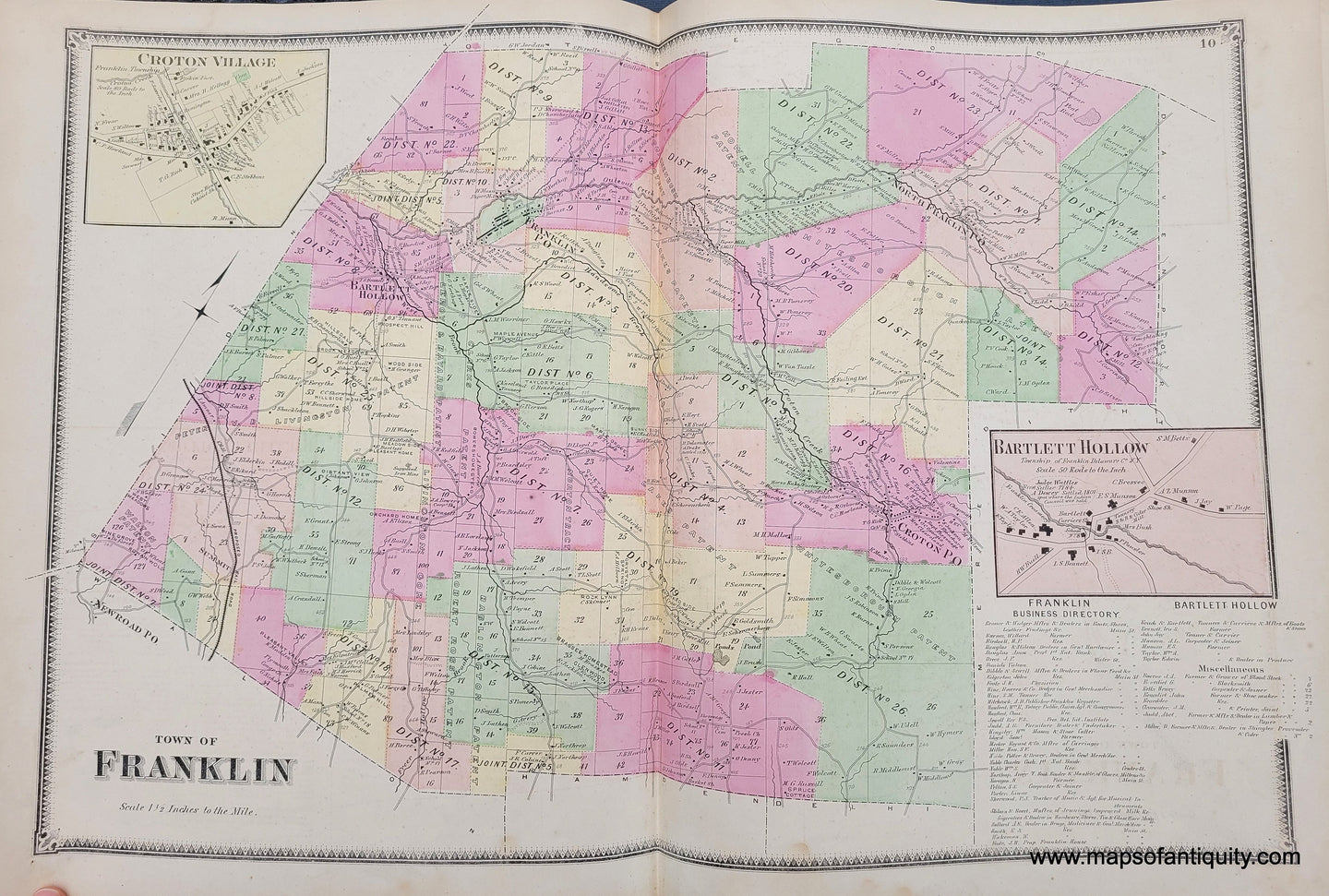Genuine-Antique-Map-Town-of-Franklin-Delaware-Co-NY-1869-Beers-Ellis-Soule-Maps-Of-Antiquity