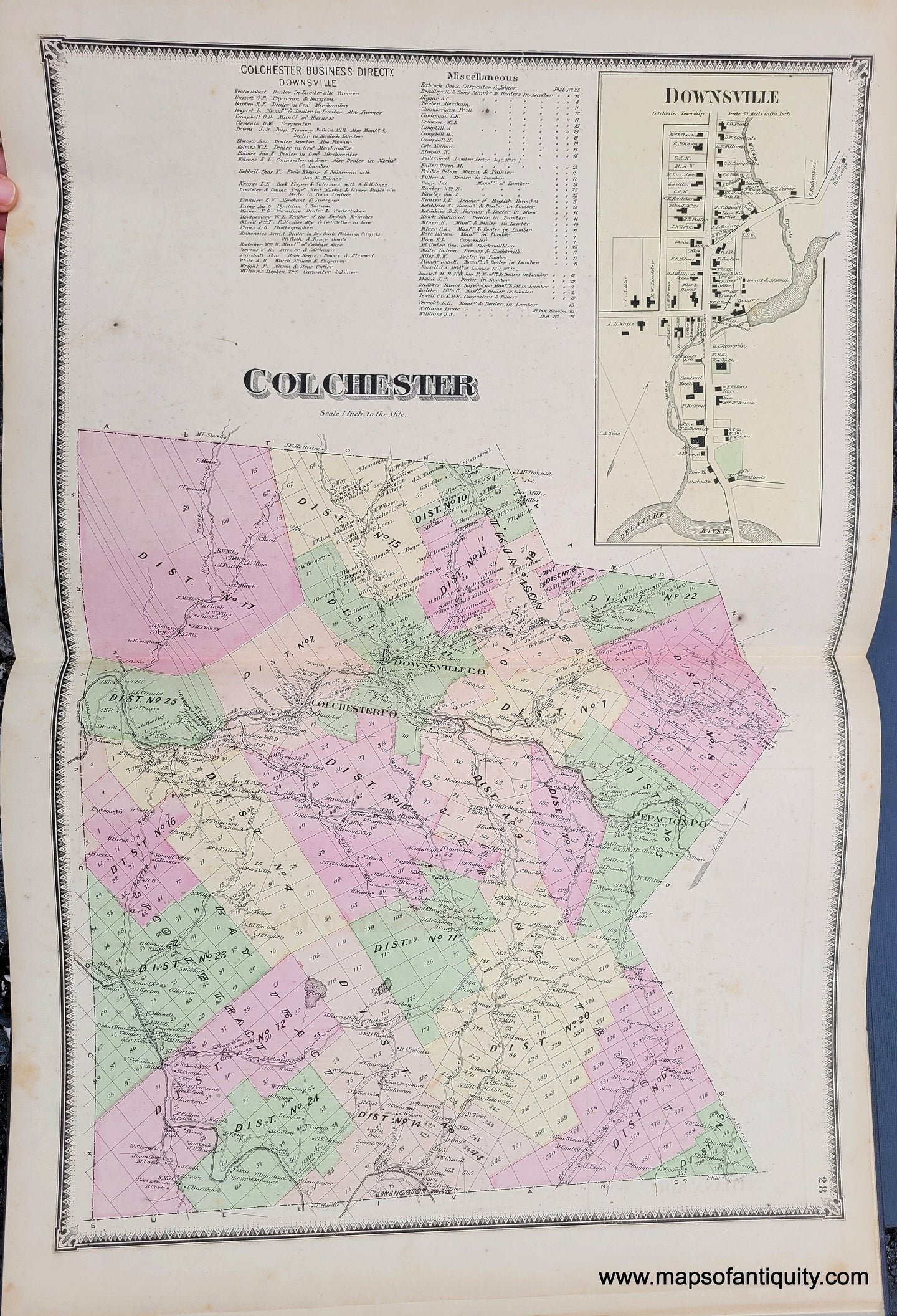 Genuine-Antique-Map-Colchester-Delaware-Co-NY-1869-Beers-Ellis-Soule-Maps-Of-Antiquity