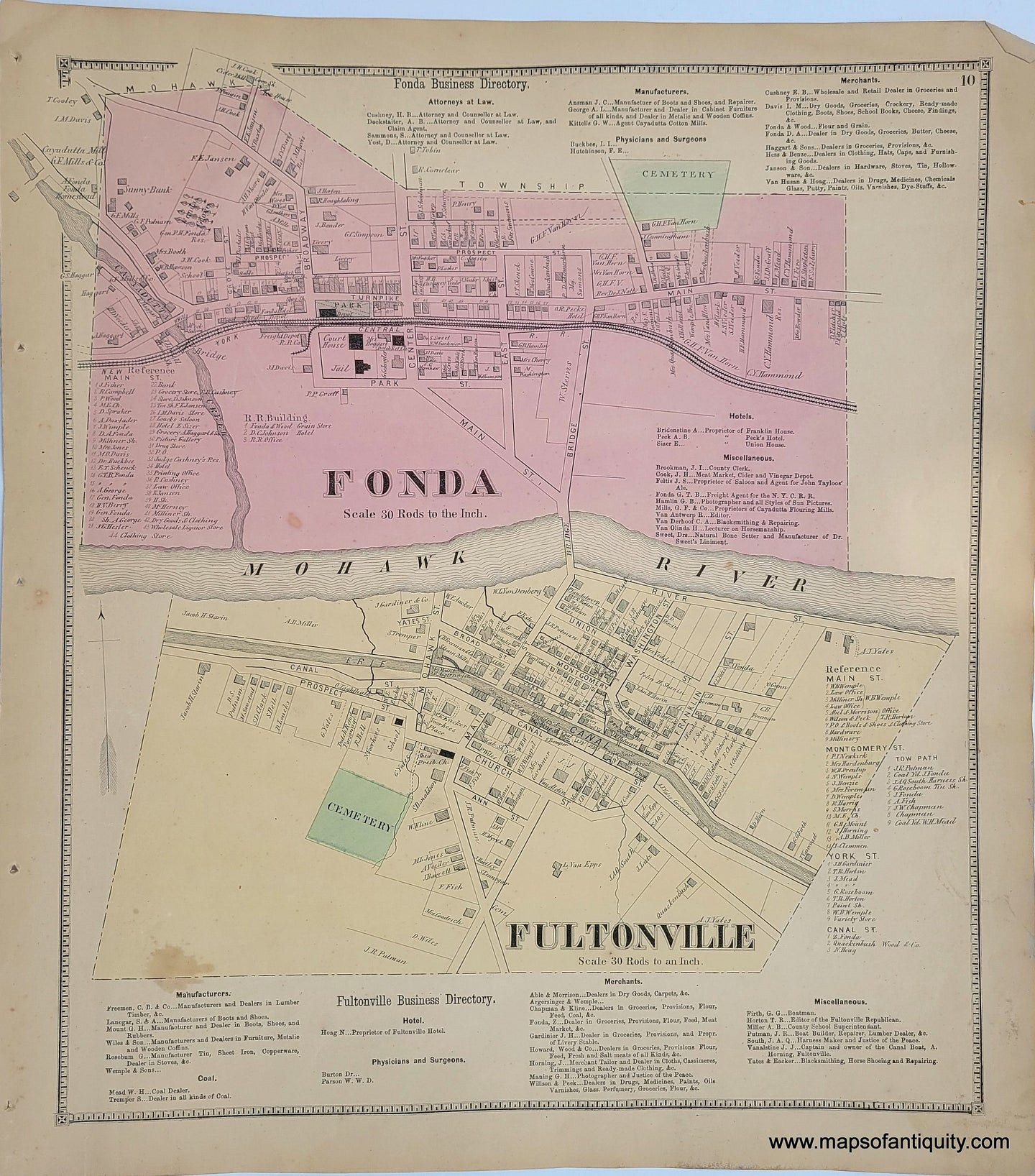 Genuine-Antique-Map-Fonda-Fultonville-New-York--1868-B-Nichols-Maps-Of-Antiquity