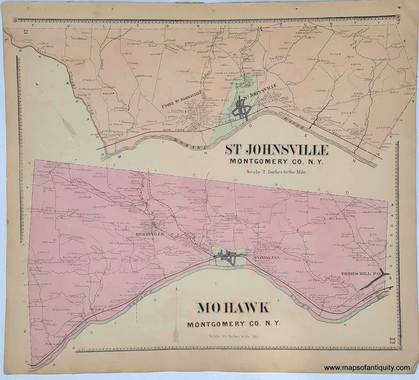 Genuine-Antique-Map-St-Johnsville-Mohawk-New-York--1868-B-Nichols-Maps-Of-Antiquity