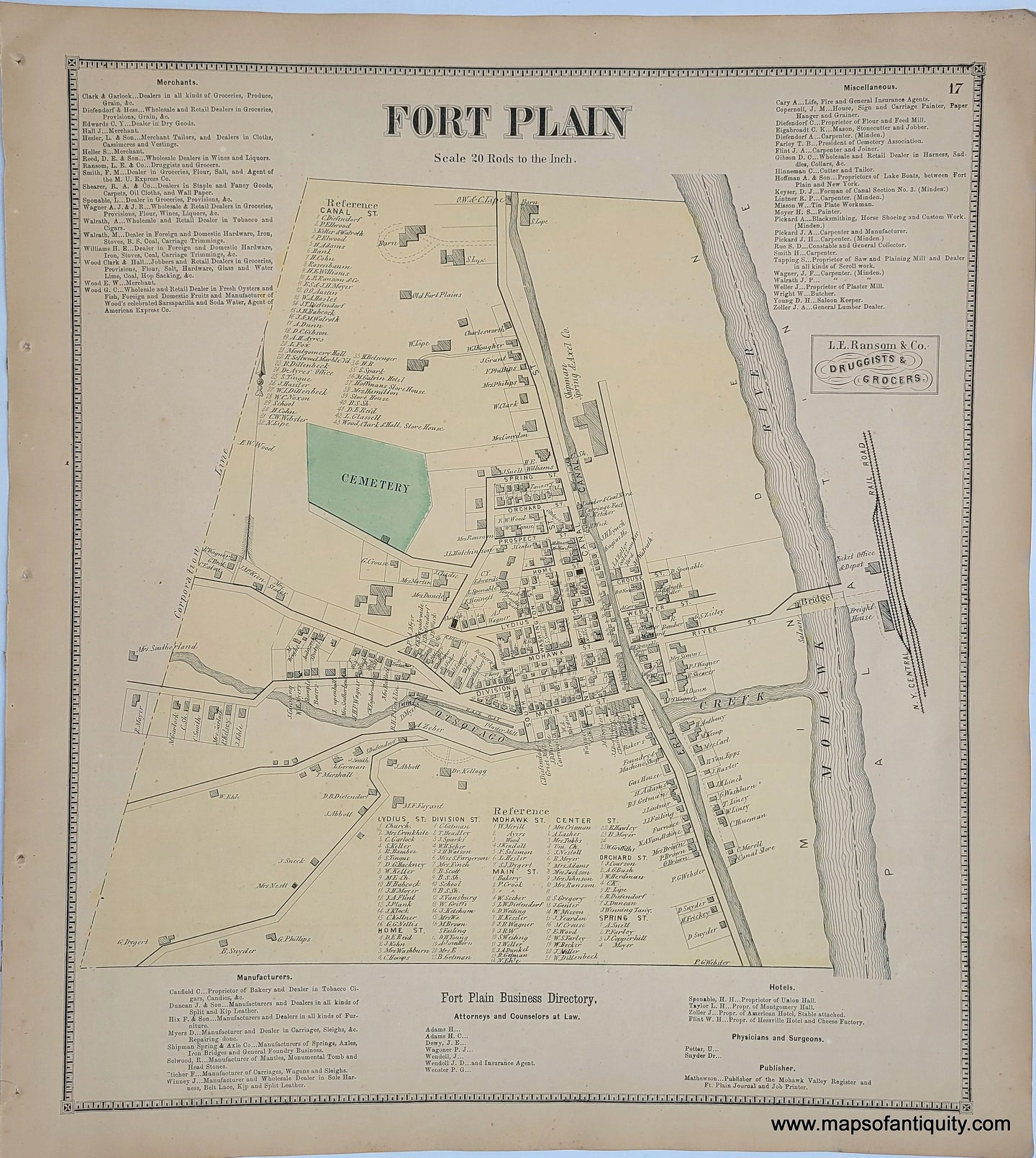 Genuine-Antique-Map-Fort-Plain--New-York--1868-B-Nichols-Maps-Of-Antiquity