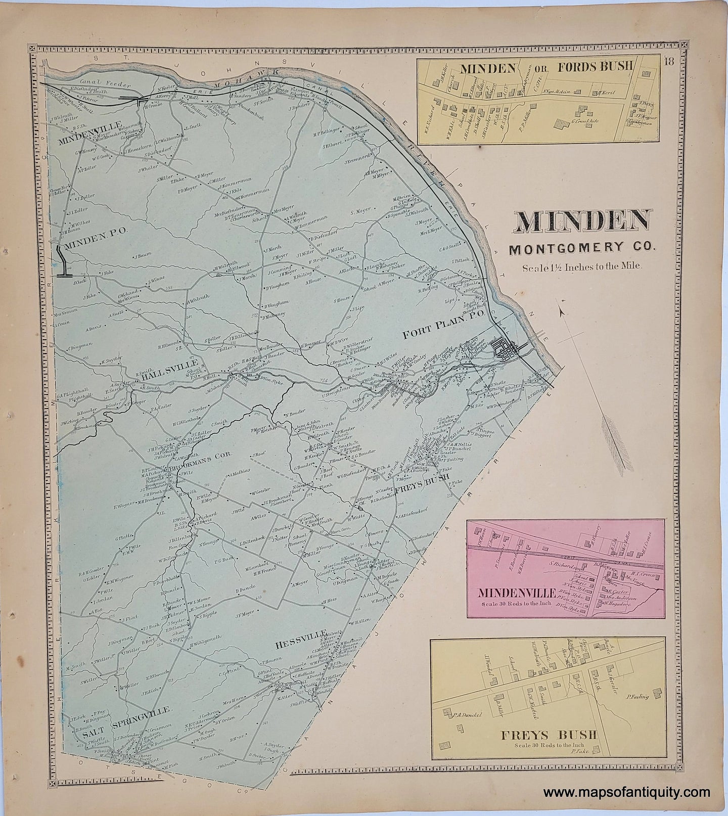 Genuine-Antique-Map-Minden--New-York--1868-B-Nichols-Maps-Of-Antiquity
