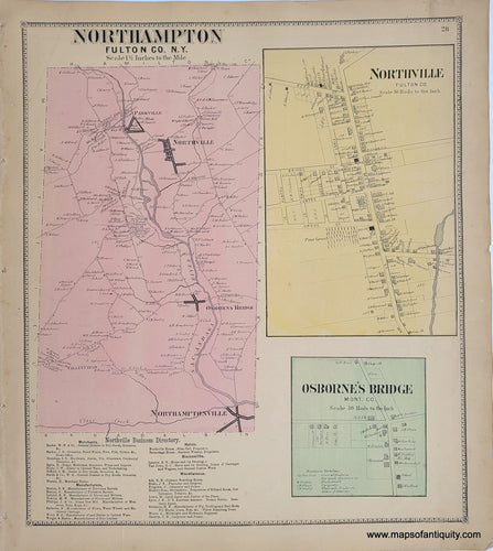 Genuine-Antique-Map-Northampton--New-York--1868-B-Nichols-Maps-Of-Antiquity