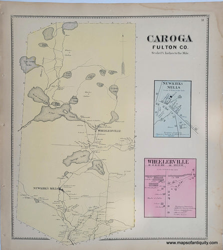 Genuine-Antique-Map-Caroga--New-York--1868-B-Nichols-Maps-Of-Antiquity