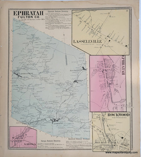 Genuine-Antique-Map-Ephratah-New-York--1868-B-Nichols-Maps-Of-Antiquity