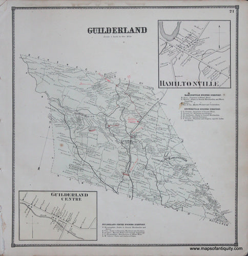 Genuine-Antique-Map-Guilderland-New-York---1866-Beers--Maps-Of-Antiquity