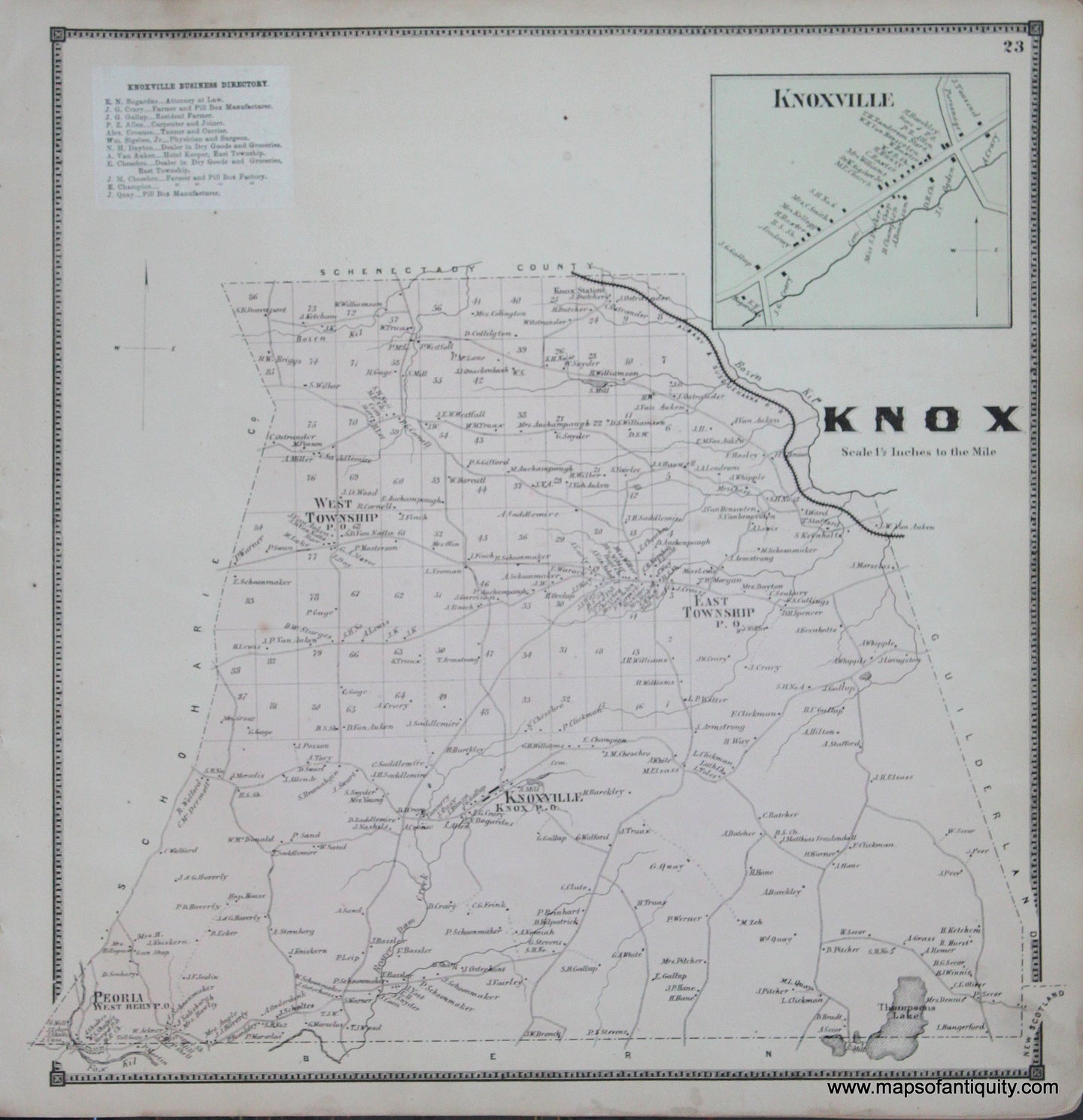 Genuine-Antique-Map-Knox--New-York---1866-Beers--Maps-Of-Antiquity