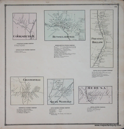 Genuine-Antique-Map-Preston-Hollow-Medusa-and-others--New-York---1866-Beers--Maps-Of-Antiquity