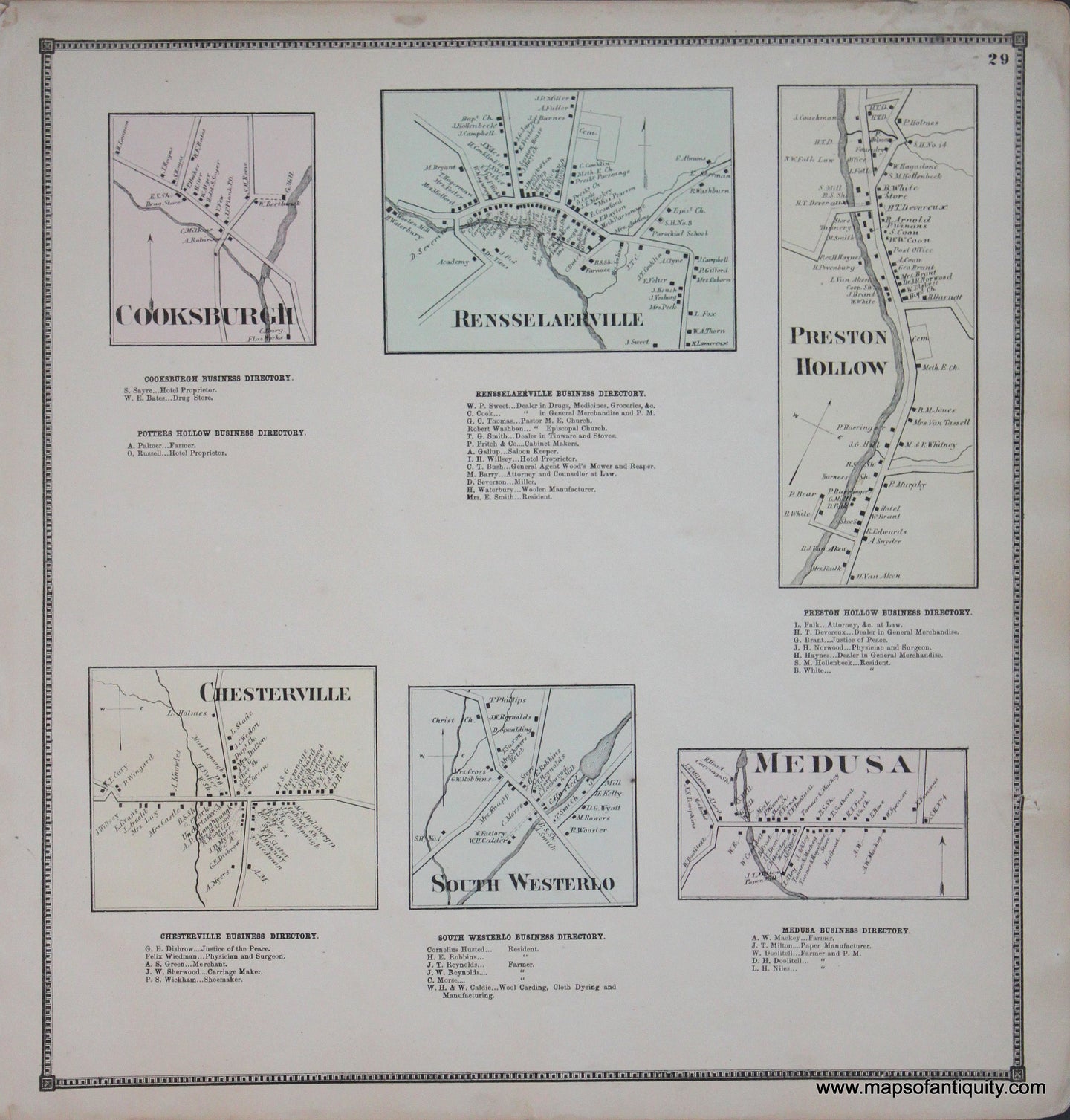 Genuine-Antique-Map-Preston-Hollow-Medusa-and-others--New-York---1866-Beers--Maps-Of-Antiquity