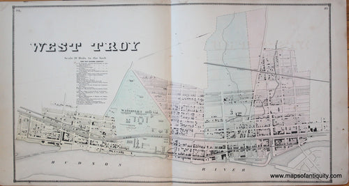 Genuine-Antique-Map-West-Troy--New-York---1866-Beers--Maps-Of-Antiquity