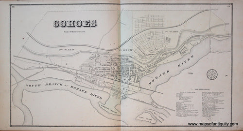 Genuine-Antique-Map-Cohoes--New-York---1866-Beers--Maps-Of-Antiquity