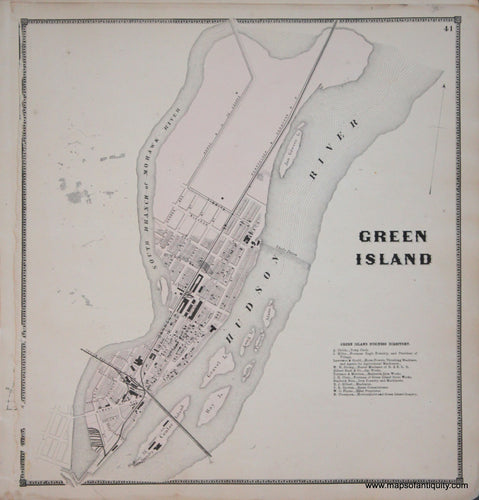 Genuine-Antique-Map-Green-Island--New-York---1866-Beers--Maps-Of-Antiquity