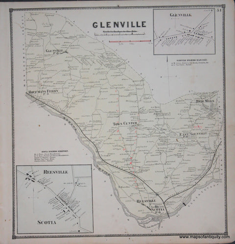 Genuine-Antique-Map-Glenville-New-York---1866-Beers--Maps-Of-Antiquity