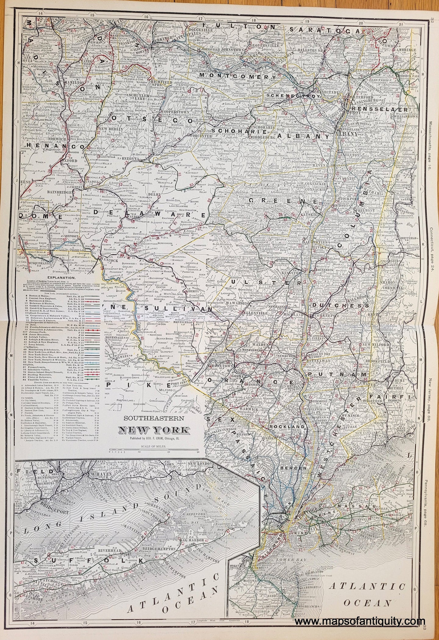 Genuine-Antique-Map-Southeastern-New-York-1900-circa-Cram-Maps-Of-Antiquity