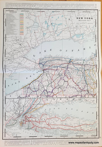 Genuine-Antique-Map-New-York-Western-Half-1900-circa-Cram-Maps-Of-Antiquity