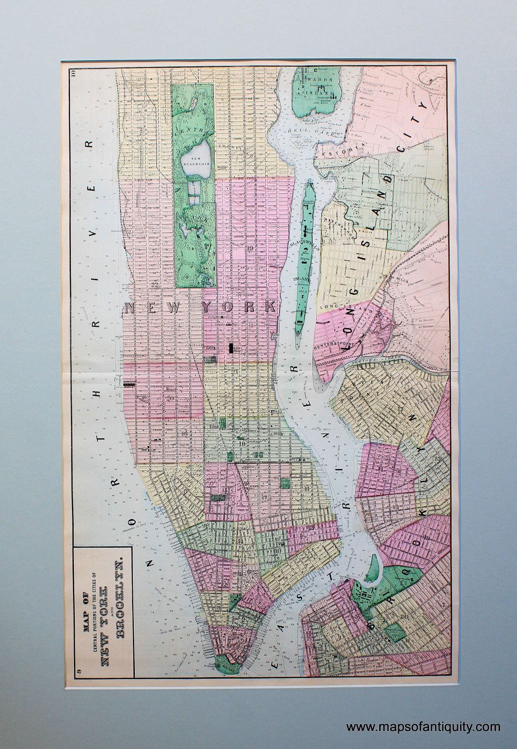 Antique-Hand-Colored-Map-Map-of-the-Central-Portions-of-the-Cities-of-New-York-and-Brooklyn.**********-United-States-Northeast-1873-Beers-Maps-Of-Antiquity