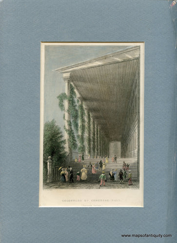 Antique-Tinted-Steel-Engraving-Colonnade-of-Congress-Hall.-(Saratoga-Springs.)-United-States-Northeast-c.-1850-Griffiths-after-W.H.-Bartlett-Maps-Of-Antiquity