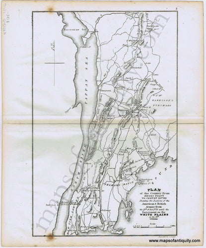 Antique-Map-Frogs-Point-Croton-River-Westchester-New-York-Marshall-Revolutionary-War-Life-Washington-1846-1800s-19th-century