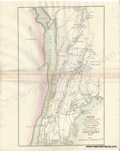 1832 - Plan of the Country from Frogs Point to Croton River Shewing the Positions of the American & British Armies from the 12th of Oct. 1776 until the Engagement on the White Plains on the 28th. - Antique Map