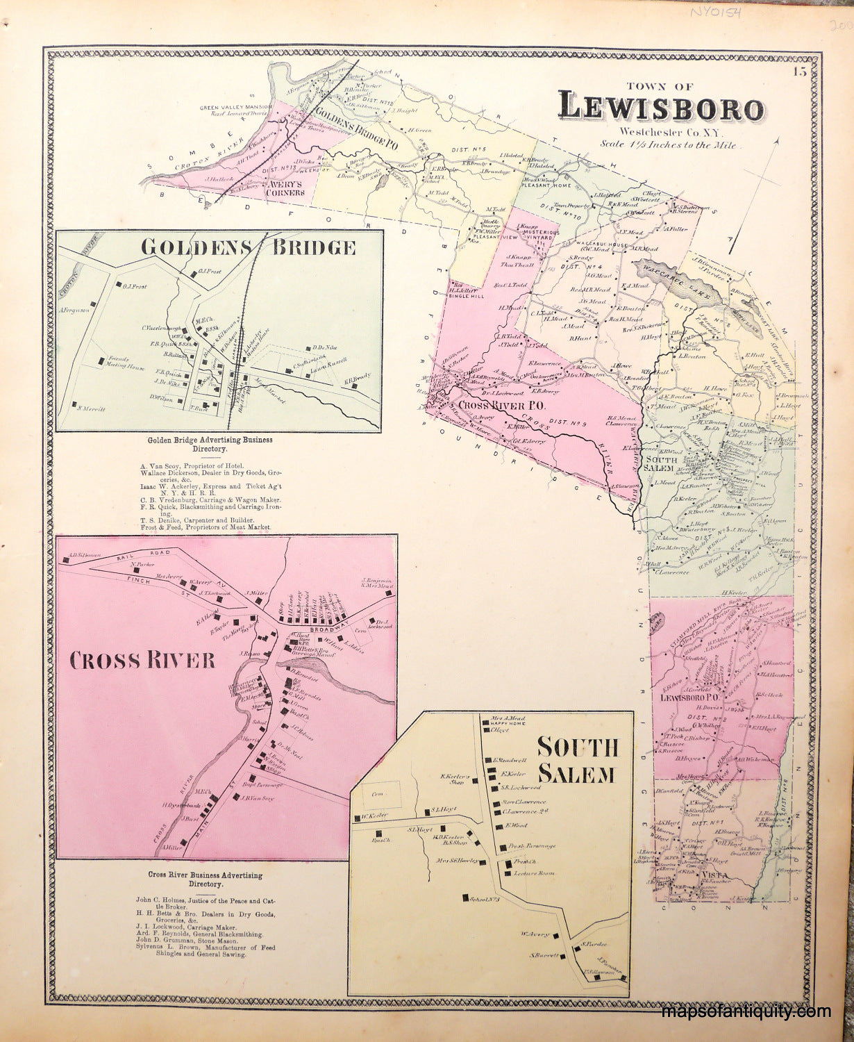 Antique-Hand-Colored-Map-Town-of-Lewisboro-Westchester-Co.-N.Y.-(with-insets-of-Goldens-Bridge-Cross-River-and-South-Salem)-United-States-Northeast-1867-Beers-Maps-Of-Antiquity