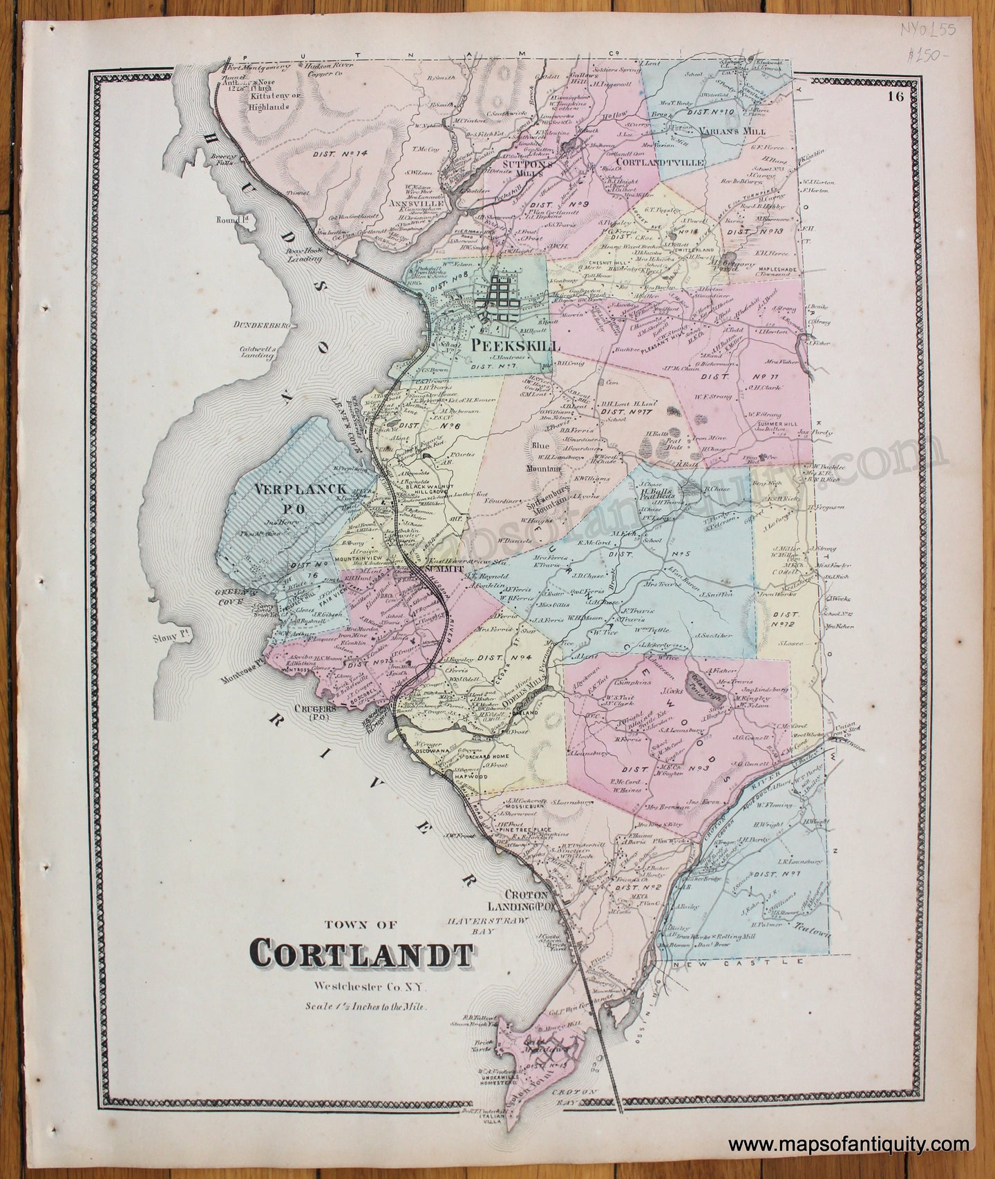 Antique-Hand-Colored-Map-Town-of-Cortlandt-Westchester-Co.-N.Y.--United-States-Northeast-1867-Beers-Maps-Of-Antiquity