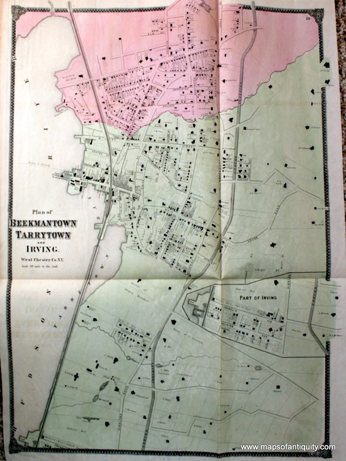 Antique-Hand-Colored-Map-Plan-of-Beekmantown-Tarrytown-and-Irving-Westchester-Co.-N.Y.-United-States-Northeast-1867-Beers-Maps-Of-Antiquity