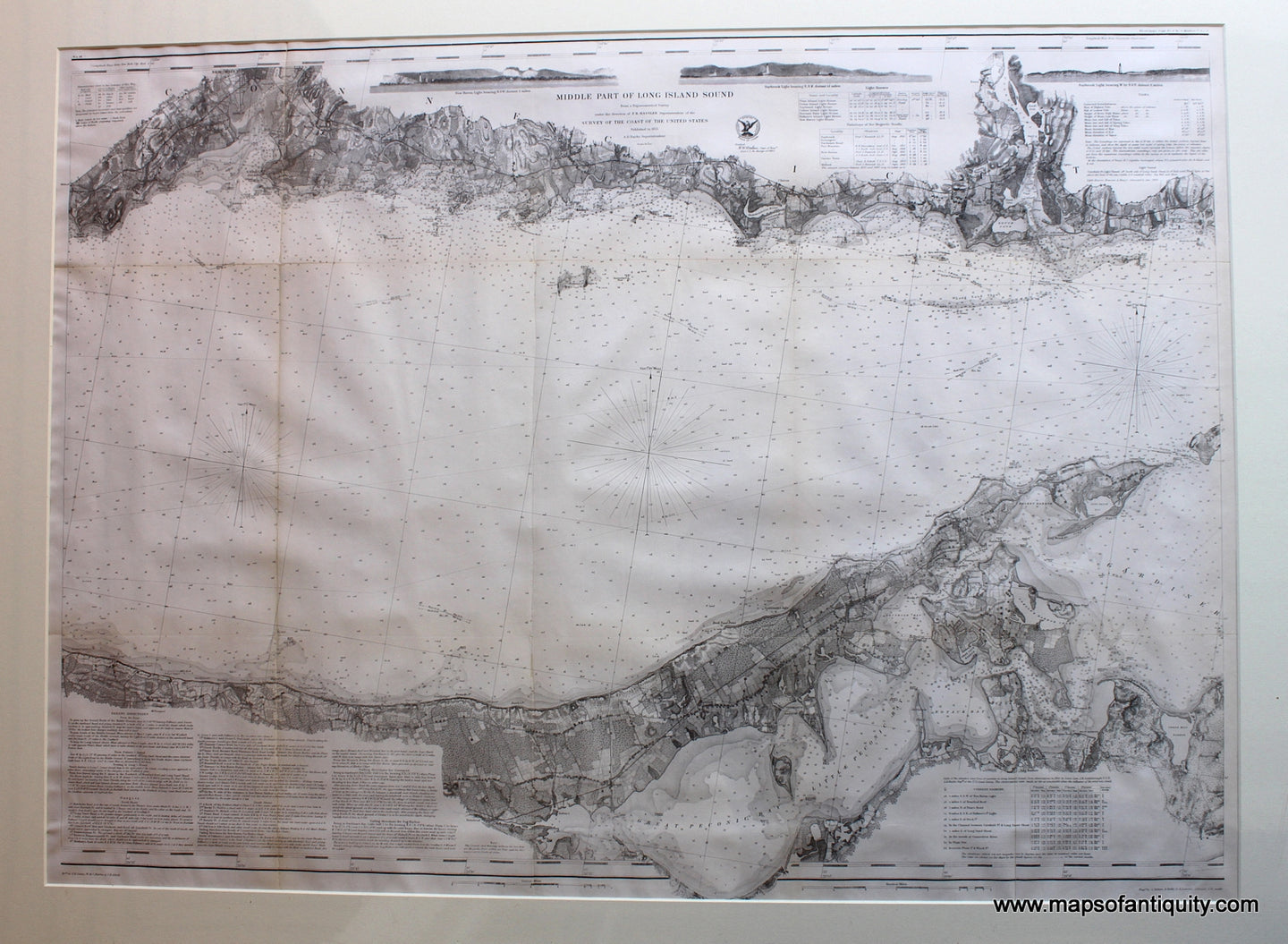 Black-and-White-Antique--Nautical-Chart-Middle-Part-of-Long-Island-Sound**********-United-States-Northeast-1855-U.S.-Coast-Survey-Maps-Of-Antiquity