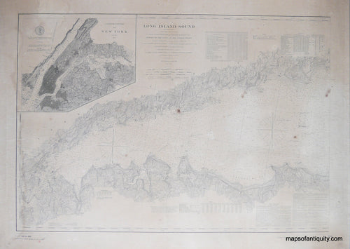 Black-and-White-Antique--Nautical-Chart-Long-Island-Sound-(Western-Sheet)-**********-United-States-Northeast-1855-U.S.-Coast-Survey-Maps-Of-Antiquity