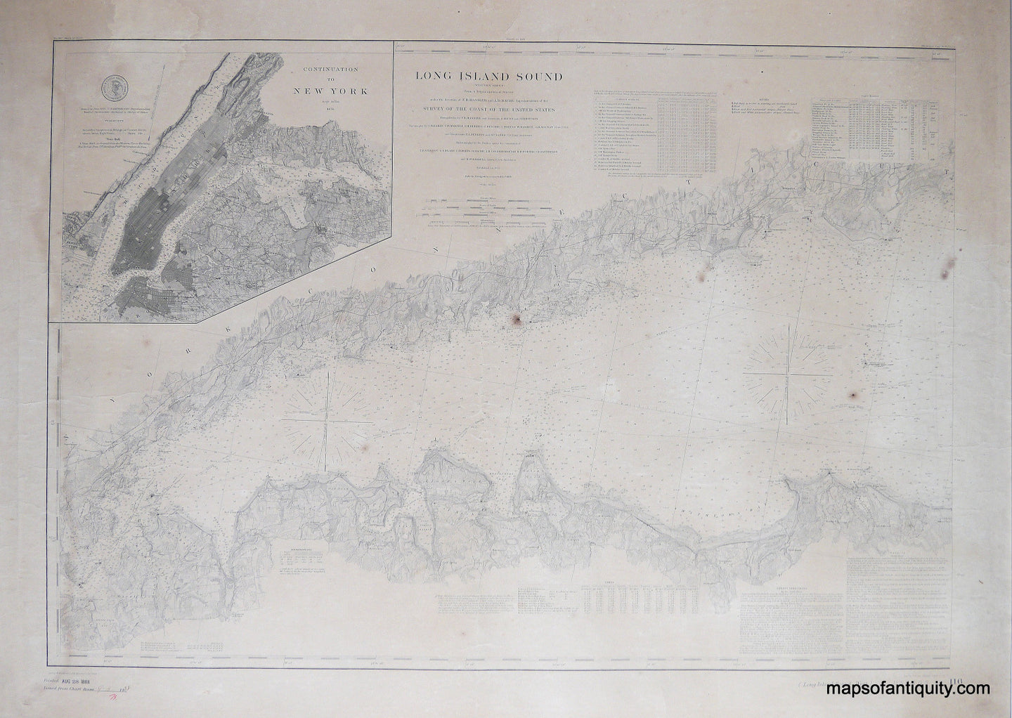 Black-and-White-Antique--Nautical-Chart-Long-Island-Sound-(Western-Sheet)-**********-United-States-Northeast-1855-U.S.-Coast-Survey-Maps-Of-Antiquity