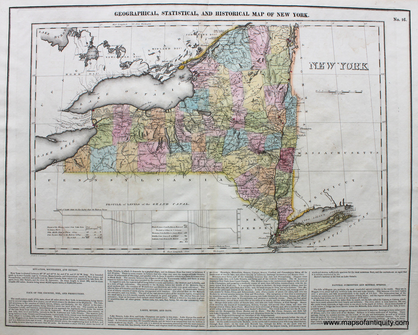 Antique-Hand-Colored-Map-Geographical-Statistical-and-Historical-Map-of-New-York.-No.-16.-******-New-York--1823-Carey-&-Lea-Maps-Of-Antiquity