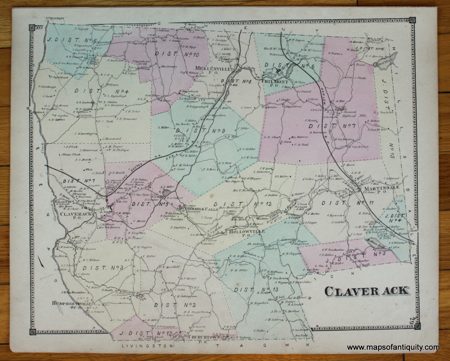 Antique-Hand-Colored-Map-Claverack---(NY)-United-States-Northeast-1873-Beers-Maps-Of-Antiquity
