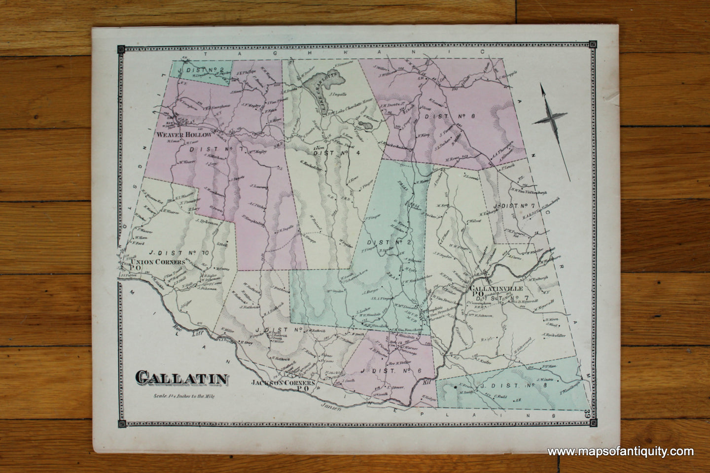 Antique-Hand-Colored-Map-Gallatin-(NY)-United-States-Northeast-1873-Beers-Maps-Of-Antiquity