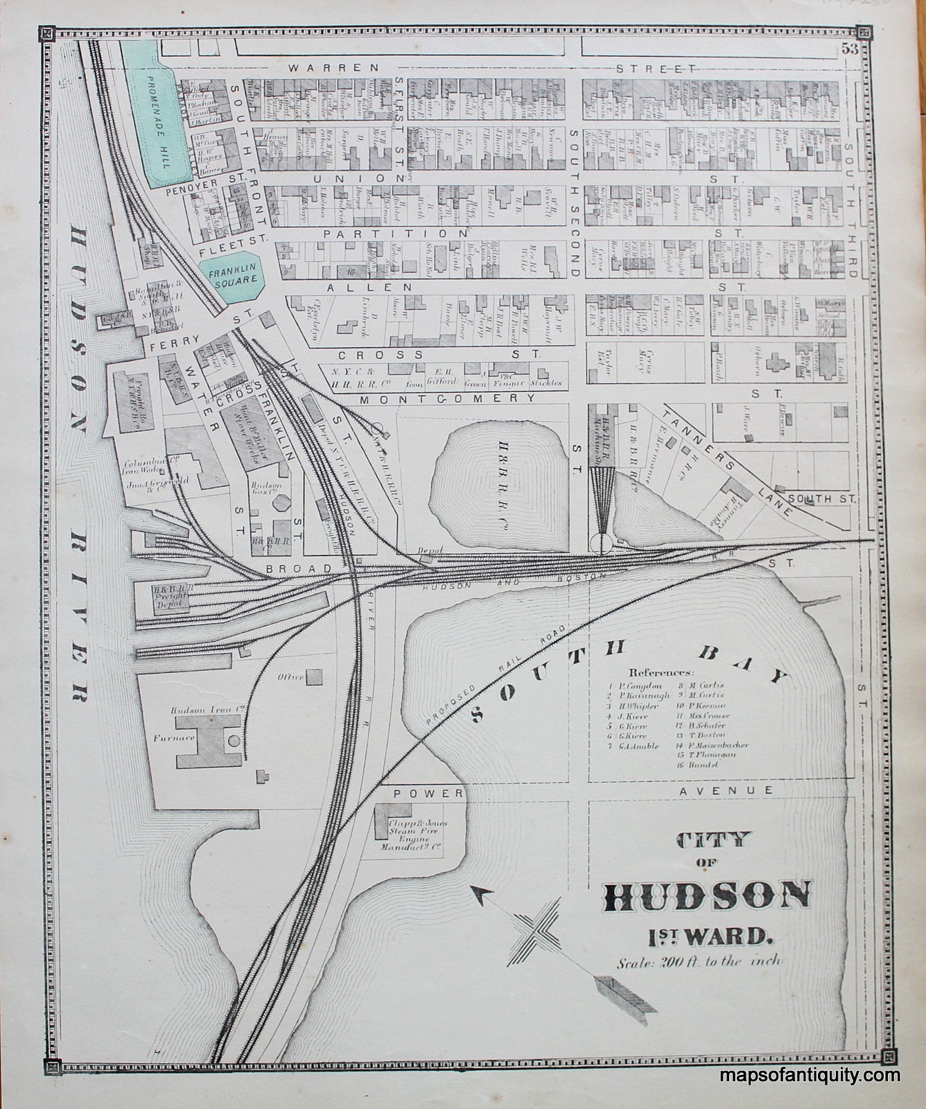 Antique-Hand-Colored-Map-City-of-Hudson-1st-Ward-(NY)-United-States-Northeast-1873-Beers-Maps-Of-Antiquity