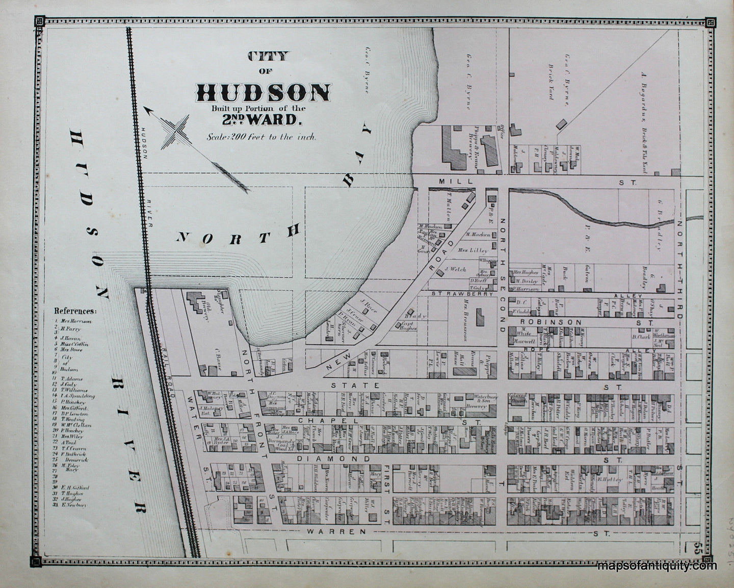 Antique-Hand-Colored-Map-City-of-Hudson-2nd-Ward-(NY)-United-States-Northeast-1873-Beers-Maps-Of-Antiquity