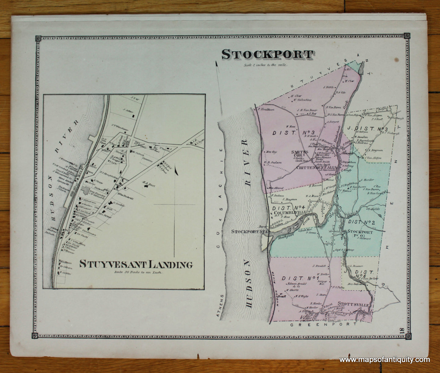 Antique-Hand-Colored-Map-Stockport-with-Stuyvesant-Landing-inset-(NY)-United-States-Northeast-1873-Beers-Maps-Of-Antiquity