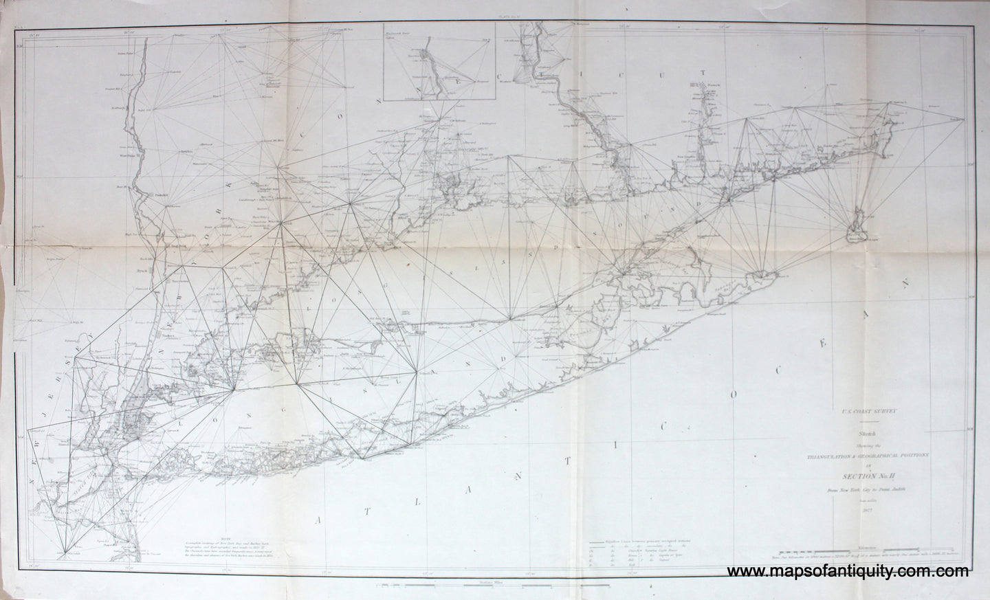 Hand-Colored-Antique-Coastal-Chart-Long-Island-Sound-New-York-City-to-Point-Judith-**********-Long-Island-Antique-Nautical-Charts-1877-U.S.-Coast-Survey-Maps-Of-Antiquity