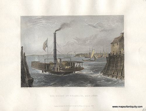 Antique-Hand-Colored-Engraved-Illustration-The-Ferry-at-Brooklyn-New-York-Historical-Prints-New-York-City-1838-Virtue-Maps-Of-Antiquity