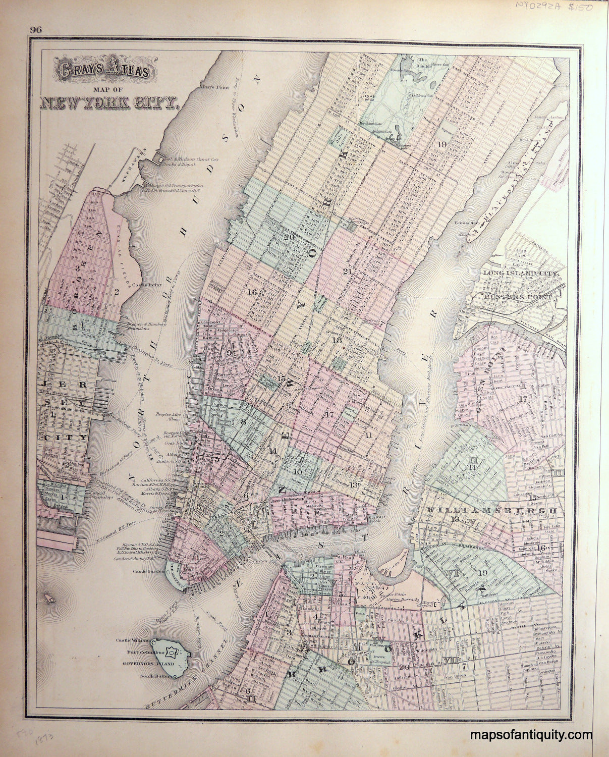 Antique-Hand-Colored-Map-Gray's-Atlas-Map-of-New-York-City-**********-New-York--1873-Gray-Maps-Of-Antiquity