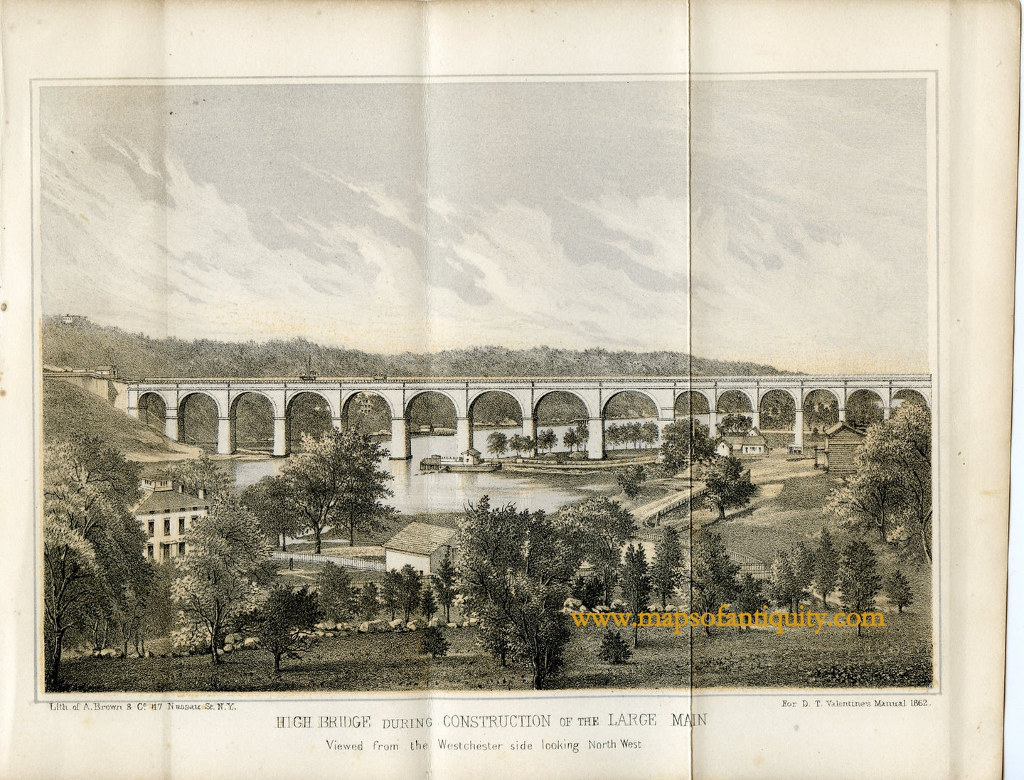 Antique-Tinted-Engraving-High-Bridge-during-Construction-of-the-Large-Main**********-New-York--1862-Valentine's-Manual-Maps-Of-Antiquity