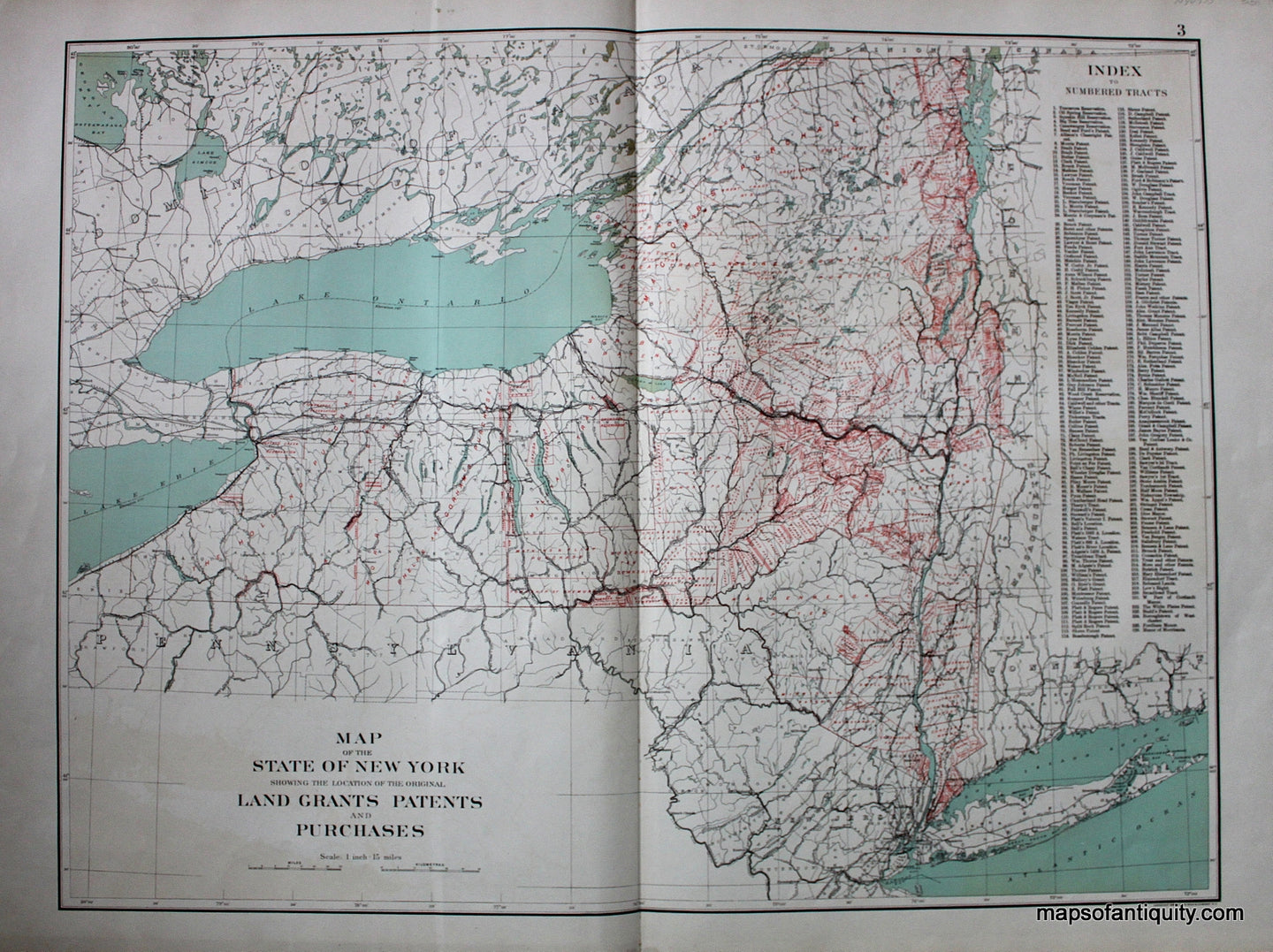 Antique-Map-Printed-Color-Map-of-the-State-of-New-York-Showing-the-Location-of-the-Original-Land-Grants-Patents-and-Purchases-United-States-Northeast-1895-Bien-Maps-Of-Antiquity