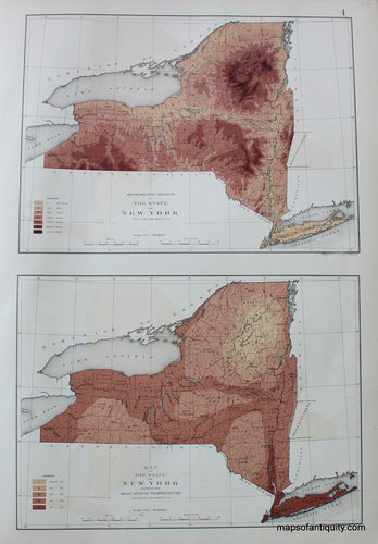 Antique-Map-Printed-Color-Map-of-the-State-of-New-York-Hypsometric-Sketch-and-Mean-Annual-Temperature-United-States-Northeast-1895-Bien-Maps-Of-Antiquity