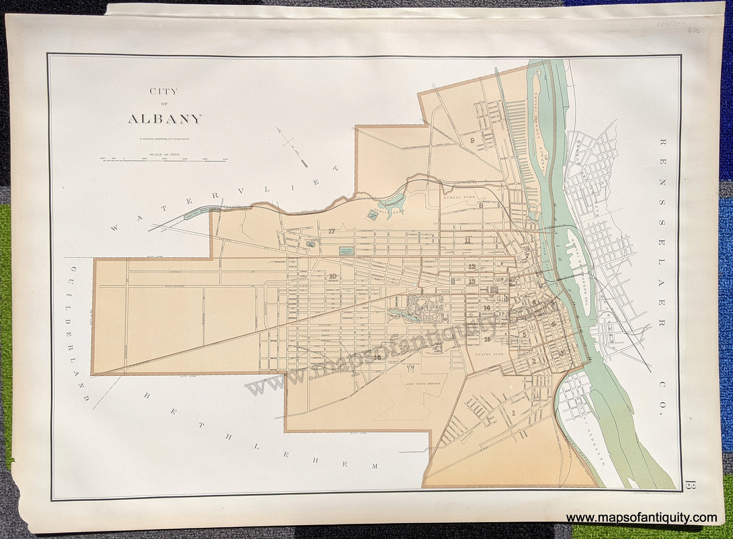 Antique-Map-Printed-Color-City-of-Albany-United-States-New-York-State-1895-Bien-Maps-Of-Antiquity