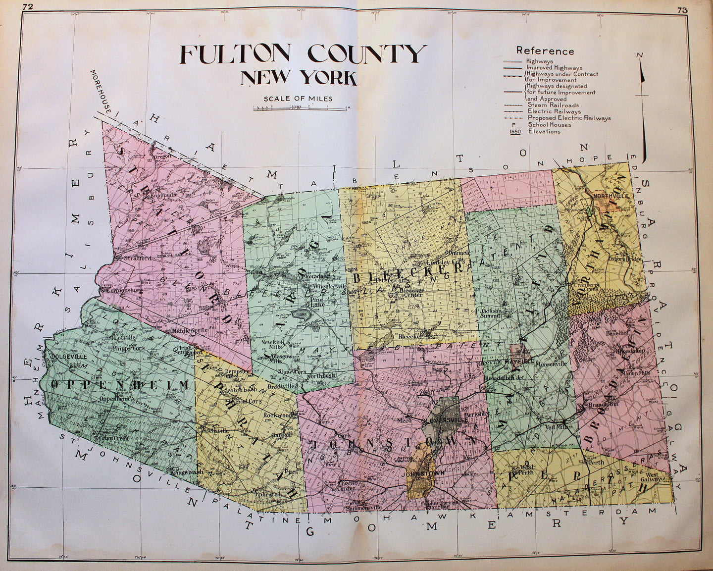 Antique-Hand-Colored-Map-Fulton-County-New-York-United-States-New-York-1911-Everts-Maps-Of-Antiquity