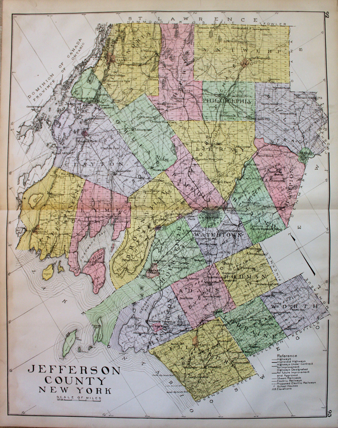 Antique-Hand-Colored-Map-Jefferson-County-New-York-United-States-New-York-1911-Everts-Maps-Of-Antiquity