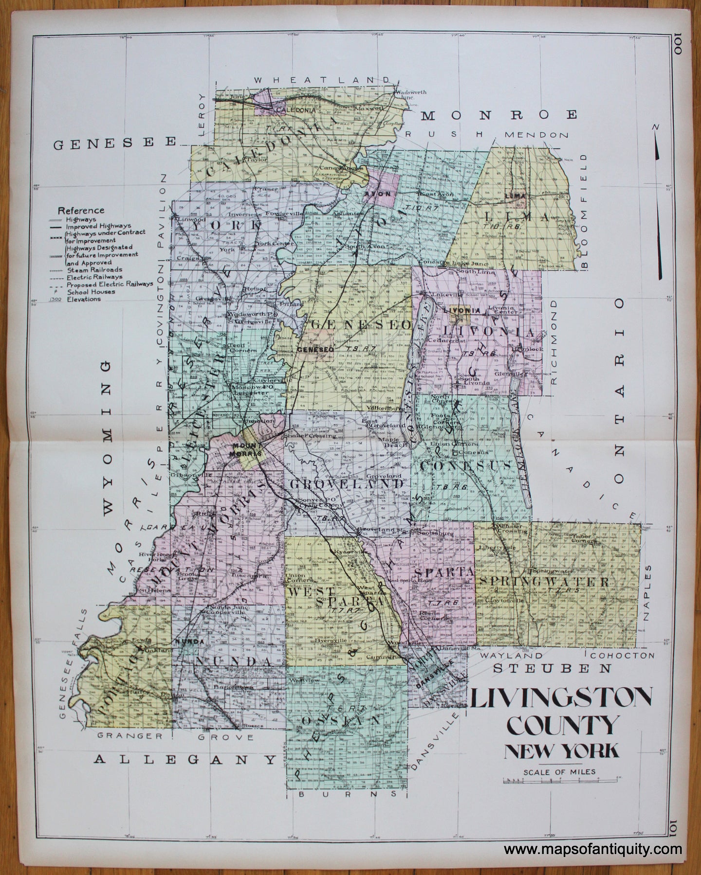 Antique-Hand-Colored-Map-Livingston-County-New-York-**********-United-States-New-York-1911-Everts-Maps-Of-Antiquity