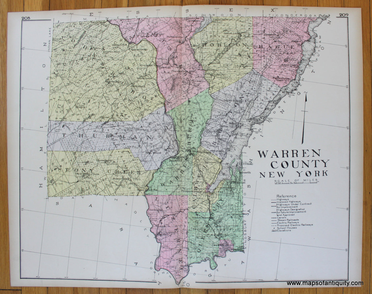 Antique-Hand-Colored-Map-Warren-County-New-York--United-States-New-York-1911-Everts-Maps-Of-Antiquity