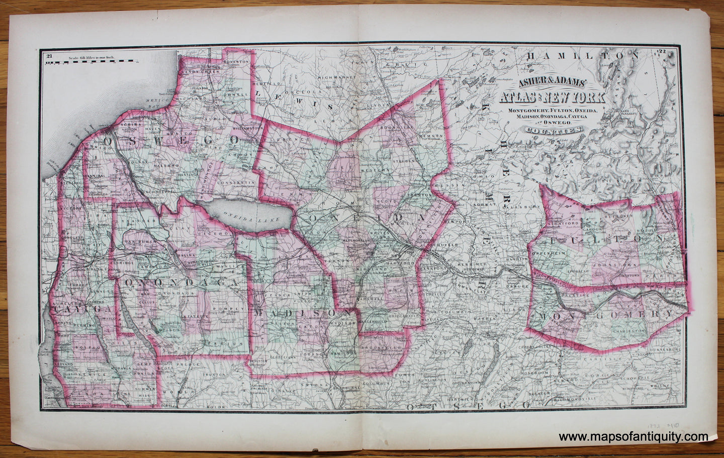 Antique-Map-New-York-Montgomery-Fulton-Oneida-Madison-Onondaga-Cayuga-and-Oswego-Counties