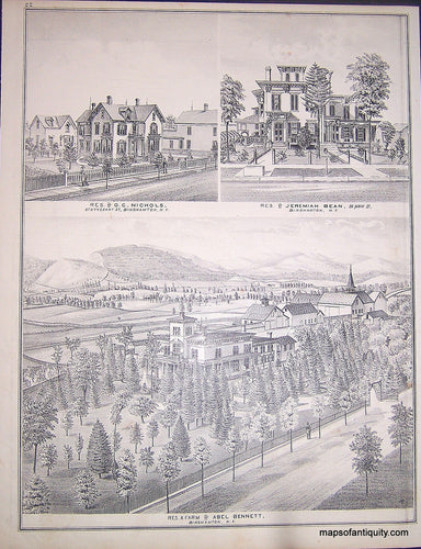 Black-and-White-Engraving-Residences-of-G.-C.-Nichols-Jeremiah-Bean-and-Farm-of-Abel-Bennett-(NY)-United-States-New-York-1876-Everts-Ensign-&-Everts-Maps-Of-Antiquity