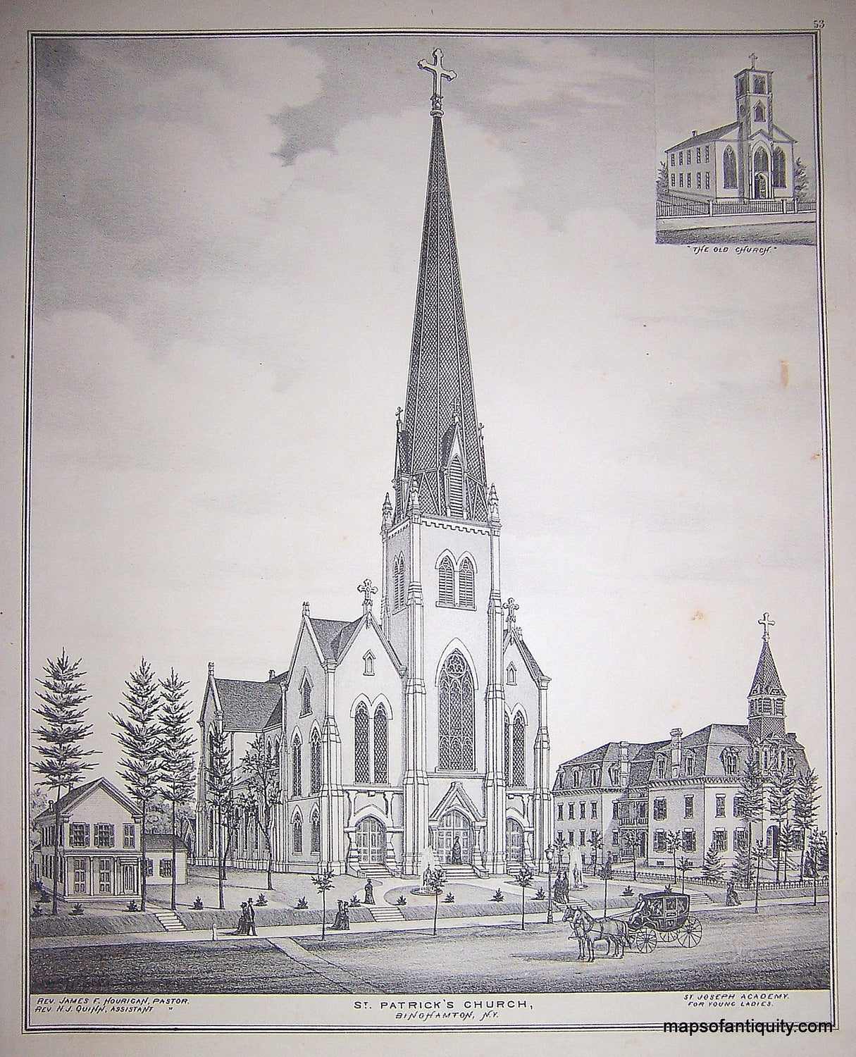 Black-and-White-Engraving-St.-Patrick's-Church-(NY)-United-States-New-York-1876-Everts-Ensign-&-Everts-Maps-Of-Antiquity